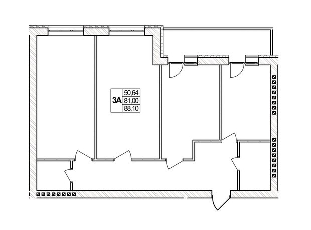 ЖК Озерний: планировка 3-комнатной квартиры 88.1 м²