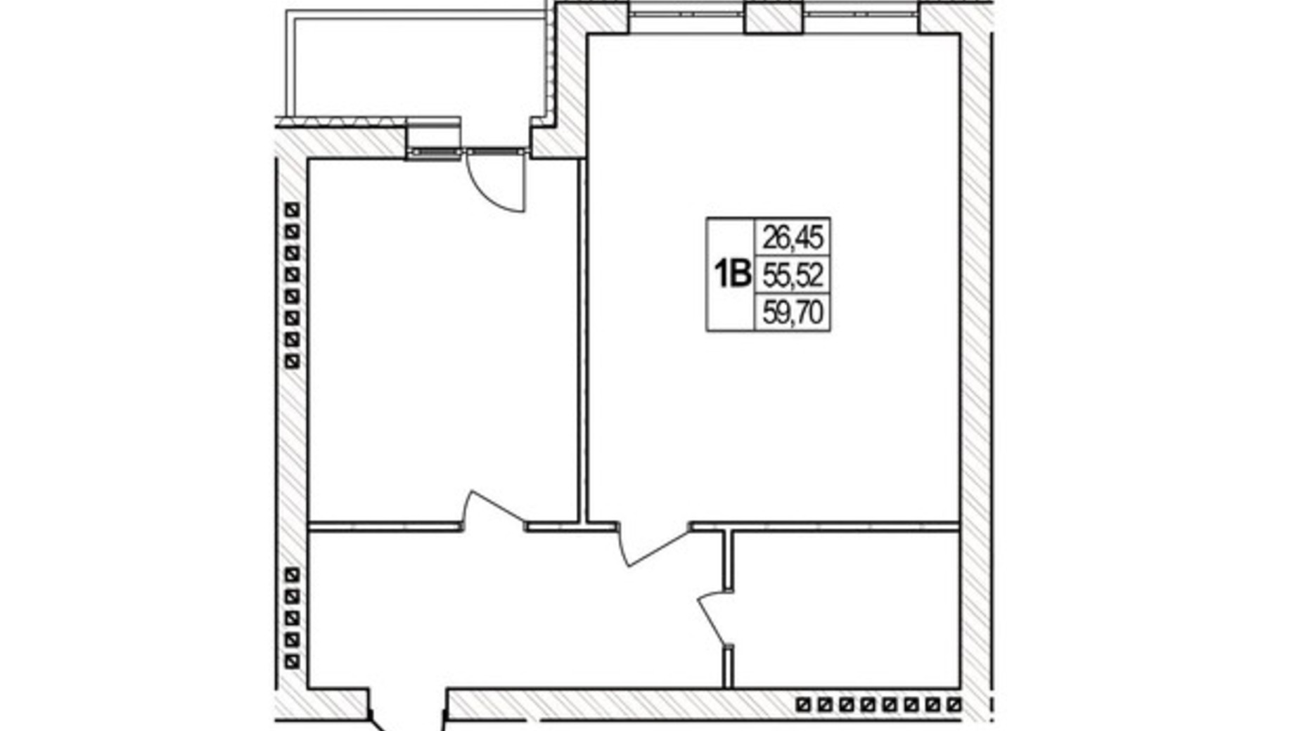 Планировка 1-комнатной квартиры в ЖК Озерний 59.7 м², фото 330110