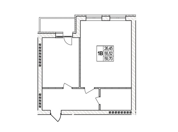 ЖК Озерний: планування 1-кімнатної квартири 59.7 м²