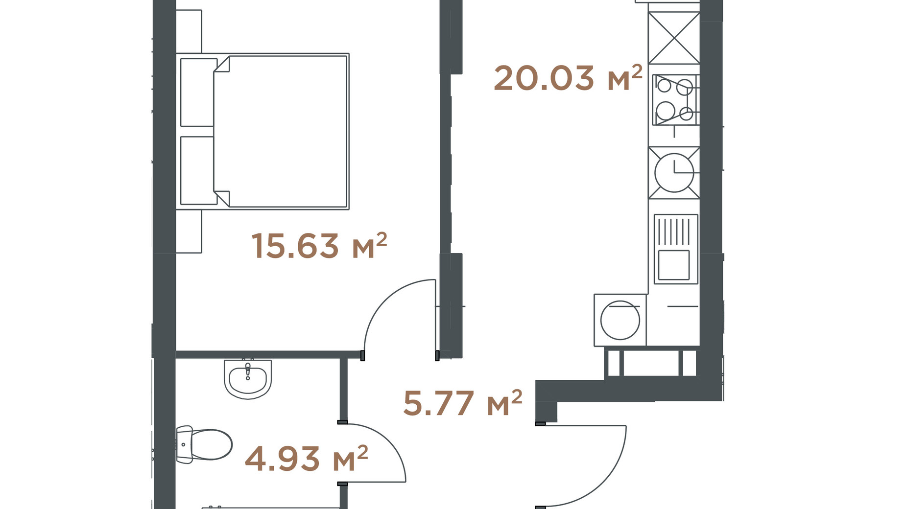 Планування 1-кімнатної квартири в ЖК Central Hills 40.34 м², фото 330385