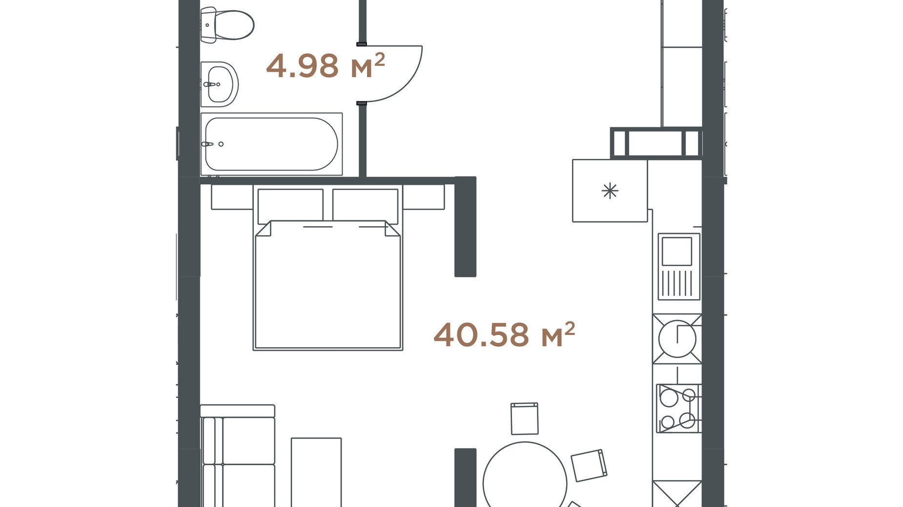 Планування 1-кімнатної квартири в ЖК Central Hills 45.56 м², фото 330386