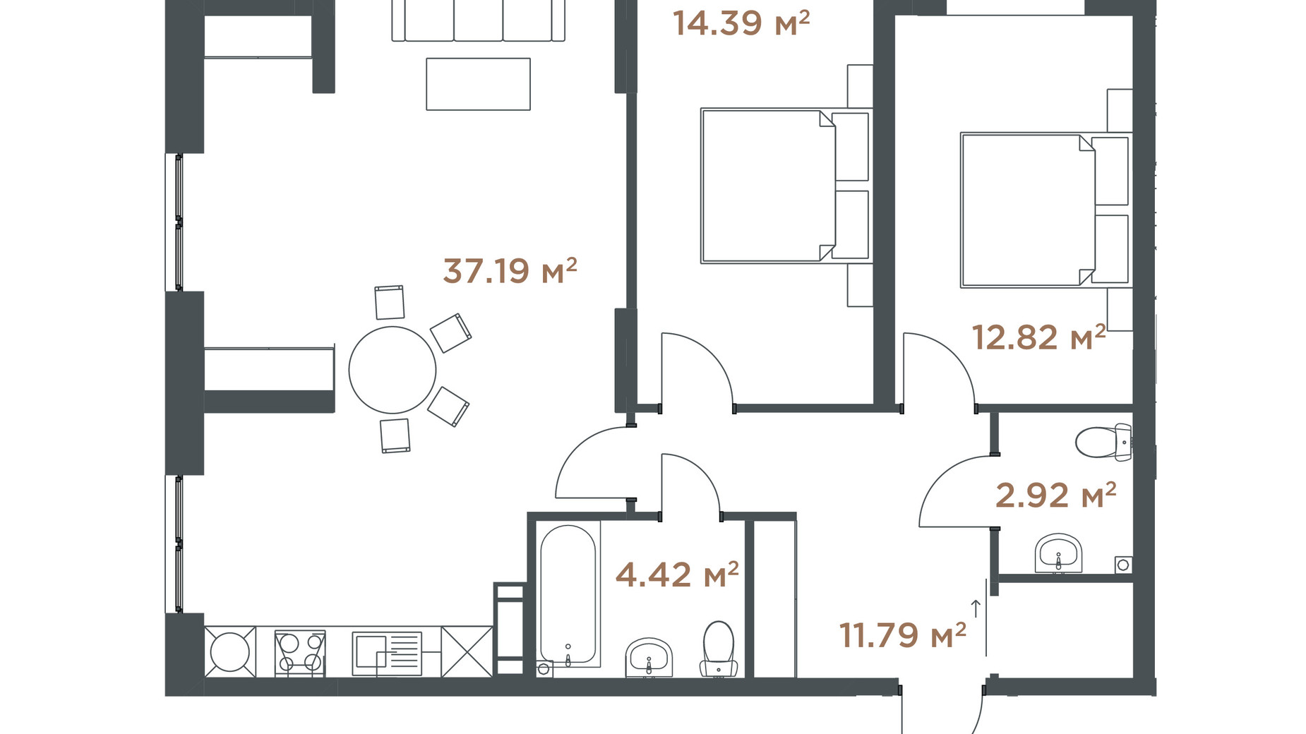 Планування 3-кімнатної квартири в ЖК Central Hills 83.53 м², фото 330387