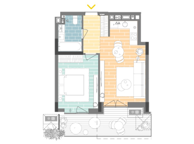 ЖК Unit.Home: планування 1-кімнатної квартири 46.8 м²