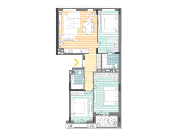 ЖК Unit.Home: планировка 3-комнатной квартиры 104.7 м²