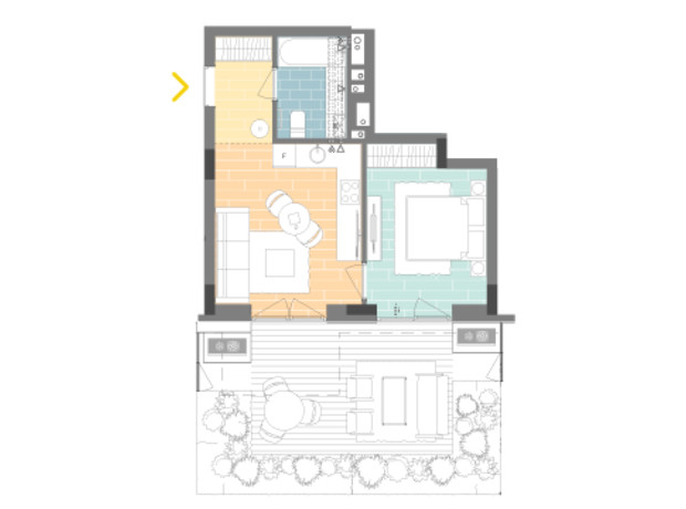 ЖК Unit.Home: планировка 1-комнатной квартиры 40.4 м²