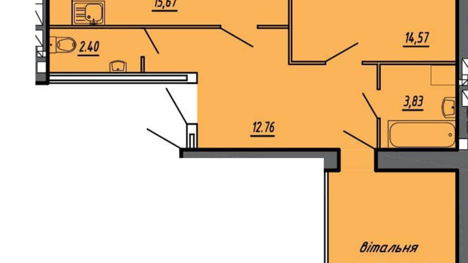 Планування 2-кімнатної квартири в ЖК Чернівецький 70.46 м², фото 330950