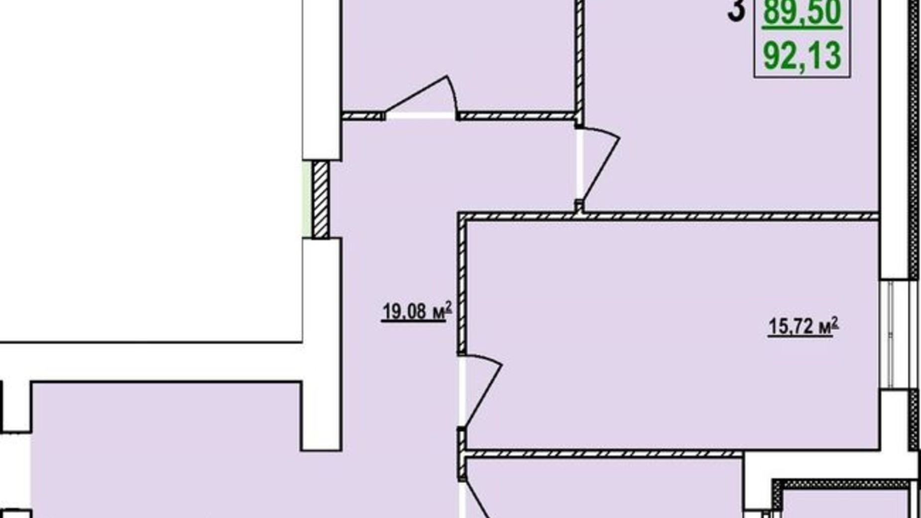 Планировка 3-комнатной квартиры в ЖК Левада 2 92.13 м², фото 331065