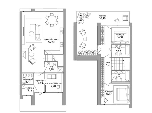 Таунхаус Park Lake City Terra: планировка 3-комнатной квартиры 156.27 м²