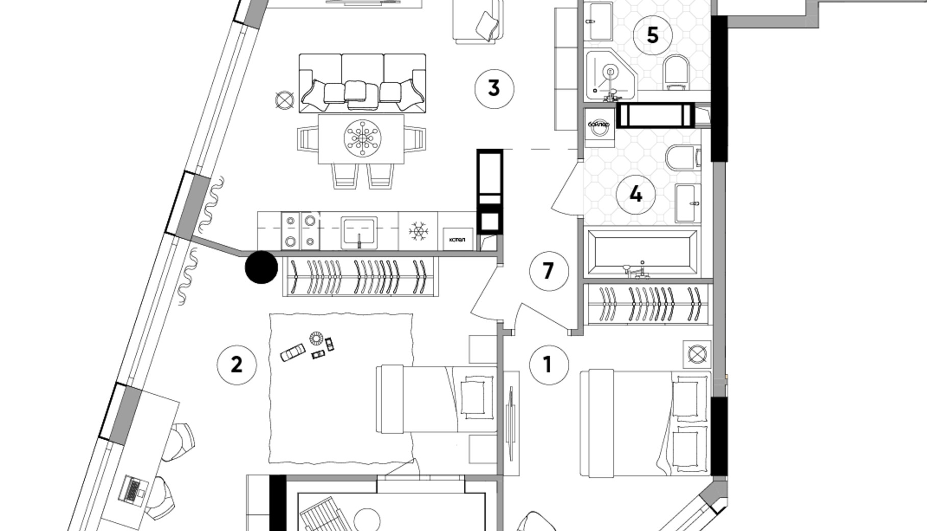 Планування 1-кімнатної квартири в ЖК Lucky Land 62.77 м², фото 331282