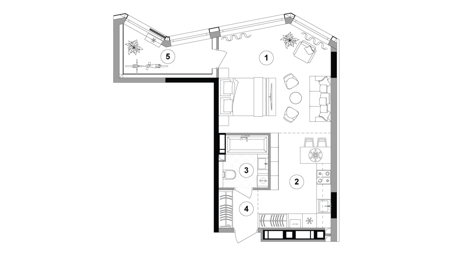 Планировка 1-комнатной квартиры в ЖК Lucky Land 44.24 м², фото 331286