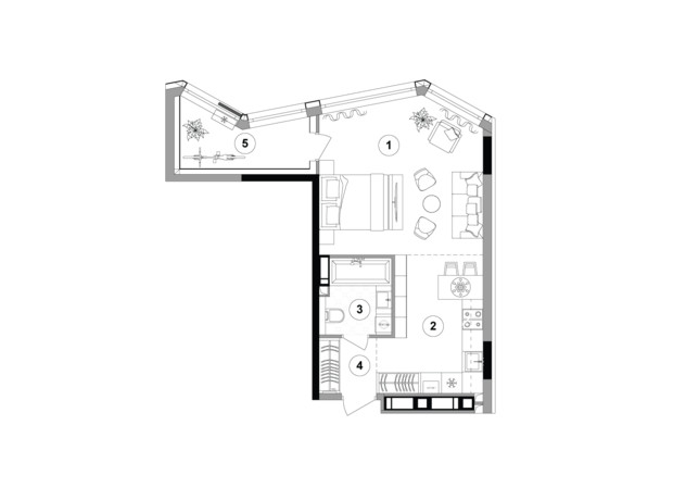 ЖК Lucky Land: планировка 1-комнатной квартиры 44.24 м²