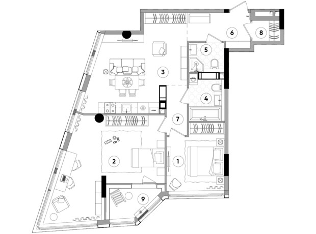 ЖК Lucky Land: планування 1-кімнатної квартири 44.62 м²