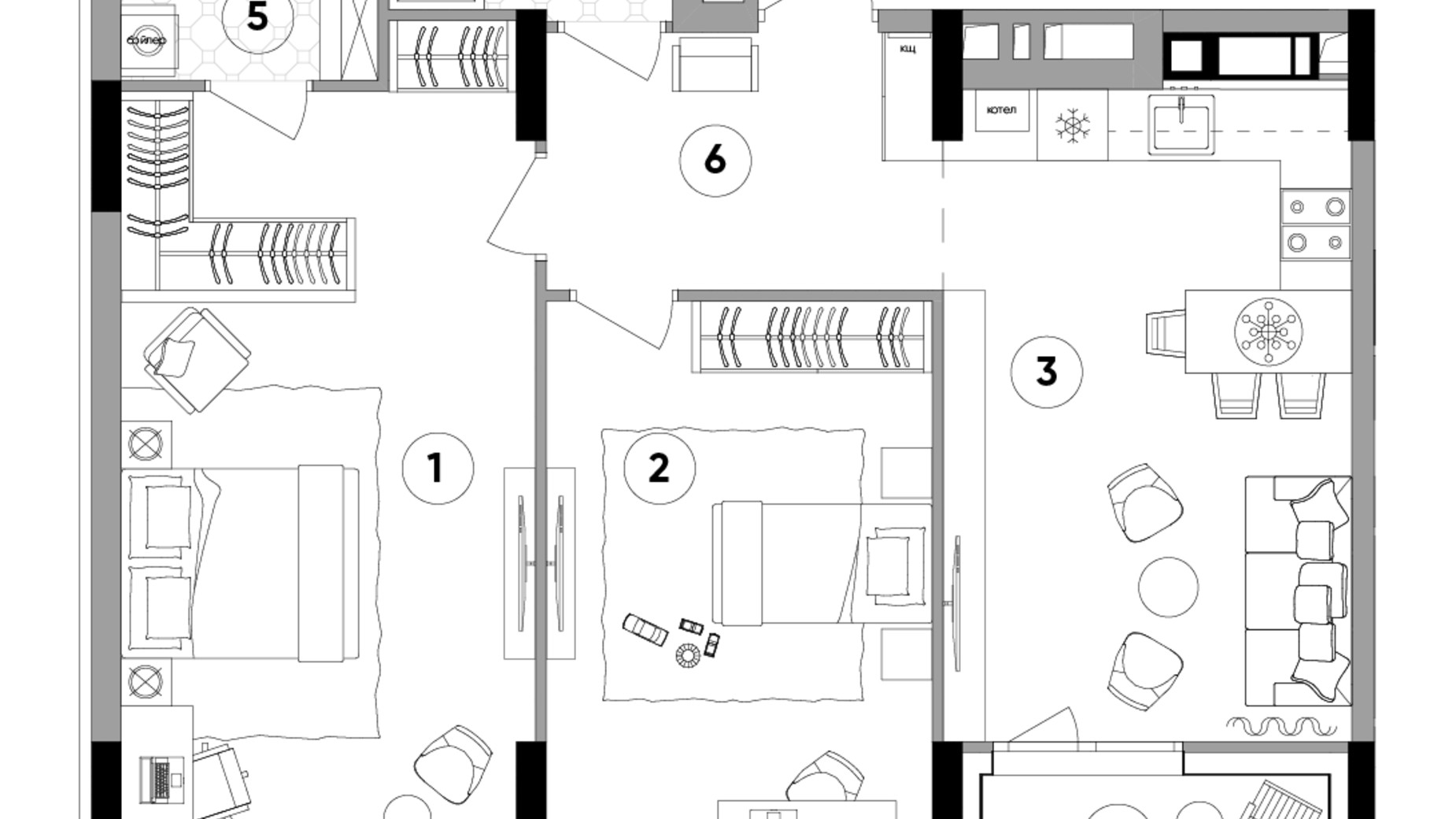 Планування 2-кімнатної квартири в ЖК Lucky Land 71.75 м², фото 331289