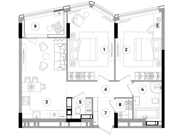 ЖК Lucky Land: планування 2-кімнатної квартири 73.97 м²
