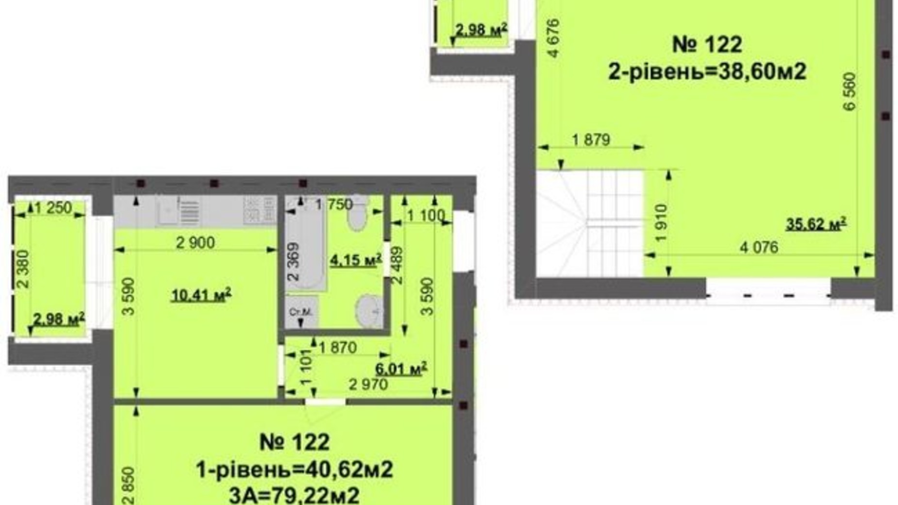 Планировка много­уровневой квартиры в ЖК Grand Comfort 79.22 м², фото 331444