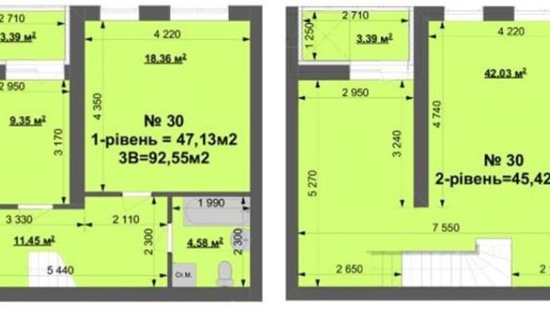 Планировка много­уровневой квартиры в ЖК Grand Comfort 92.55 м², фото 331445