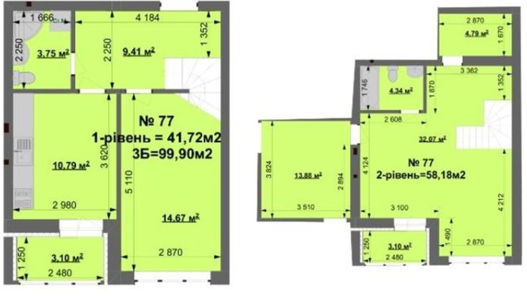 Планировка много­уровневой квартиры в ЖК Grand Comfort 99.9 м², фото 331447
