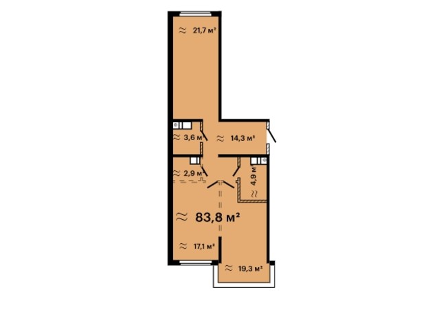 ЖК Mandarin Art: планування 2-кімнатної квартири 88.7 м²