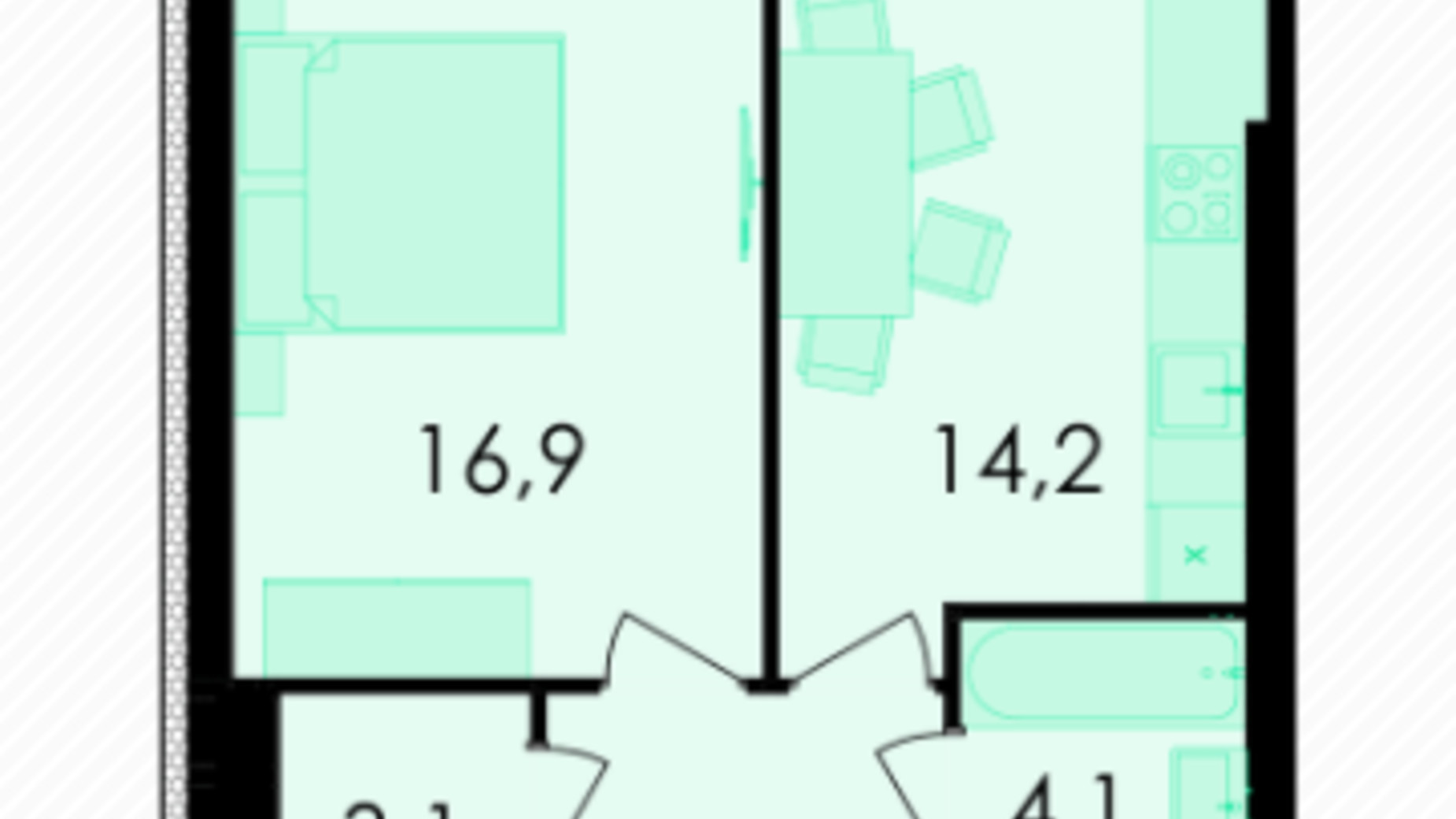 Планування 1-кімнатної квартири в ЖК Forest Home 42.8 м², фото 331658