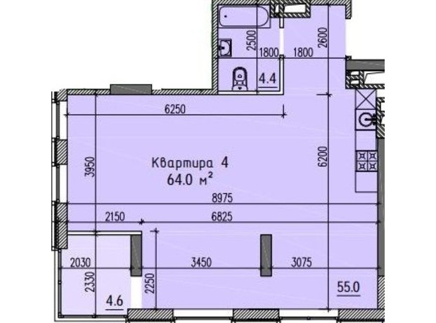 ЖК River Hall : свободная планировка квартиры 64 м²