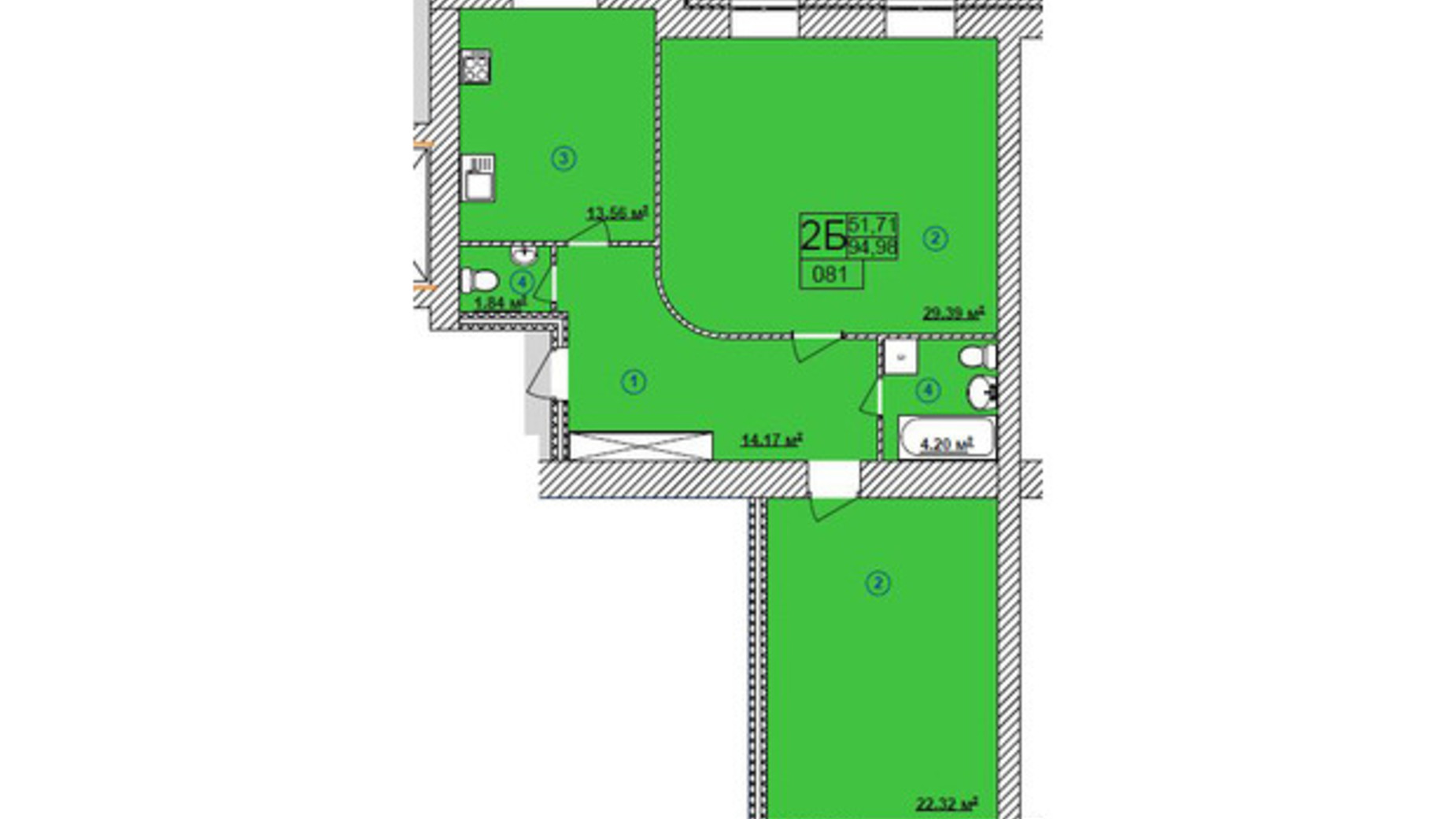 Планировка 2-комнатной квартиры в ЖК Turkish City 97.9 м², фото 331745