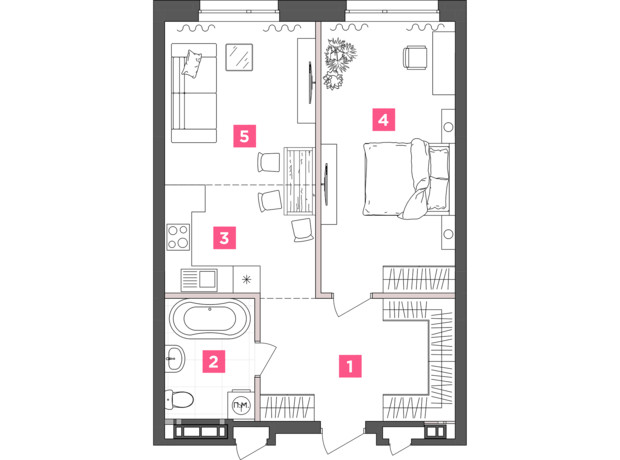 ЖК ANRIL house: планировка 1-комнатной квартиры 55.52 м²