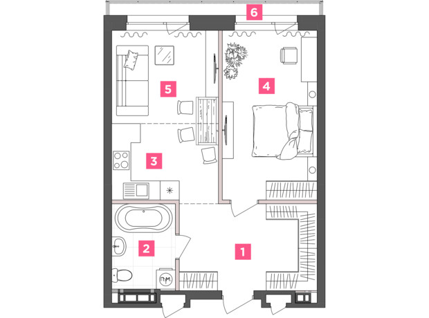 ЖК ANRIL house: планування 1-кімнатної квартири 51.84 м²