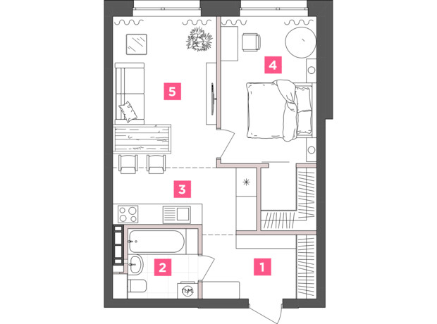 ЖК ANRIL house: планировка 1-комнатной квартиры 46.58 м²