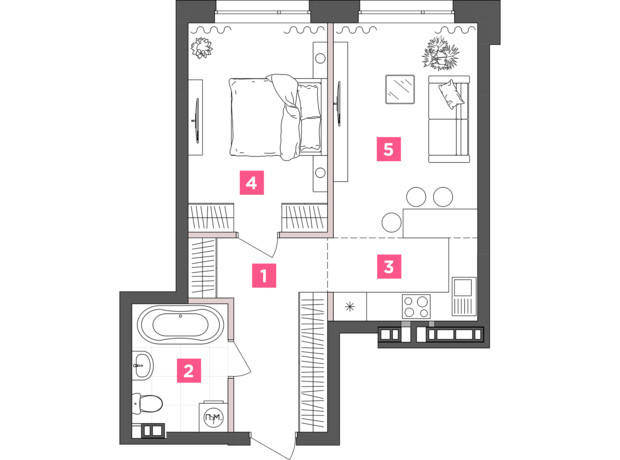 ЖК ANRIL house: планування 1-кімнатної квартири 45.71 м²