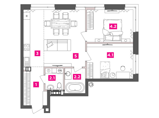 ЖК ANRIL house: планировка 2-комнатной квартиры 71.62 м²