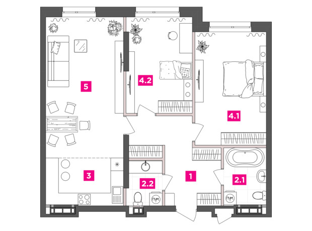 ЖК ANRIL house: планування 2-кімнатної квартири 85.4 м²