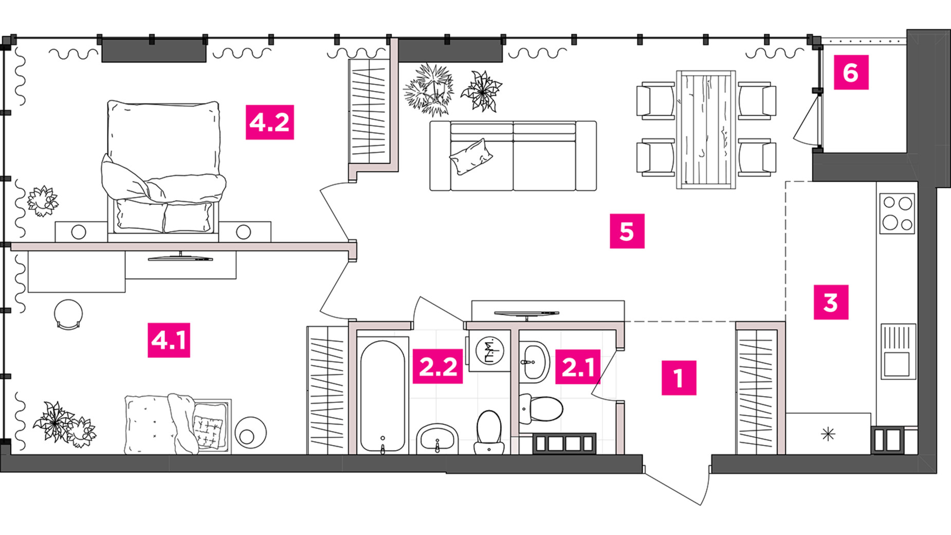 Планування 2-кімнатної квартири в ЖК ANRIL house 71.35 м², фото 331794