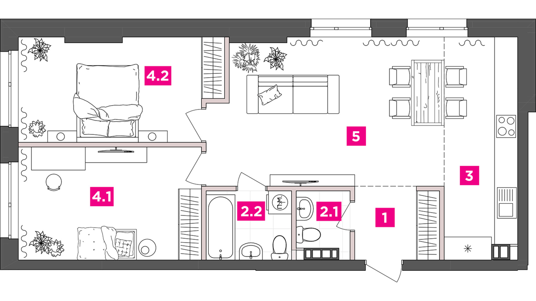 Планировка 2-комнатной квартиры в ЖК ANRIL house 71.65 м², фото 331796