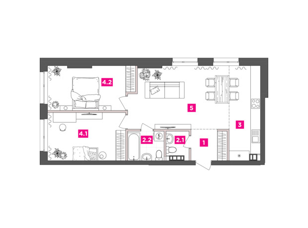 ЖК ANRIL house: планировка 2-комнатной квартиры 71.65 м²