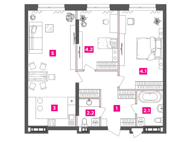 ЖК ANRIL house: планировка 2-комнатной квартиры 87.75 м²