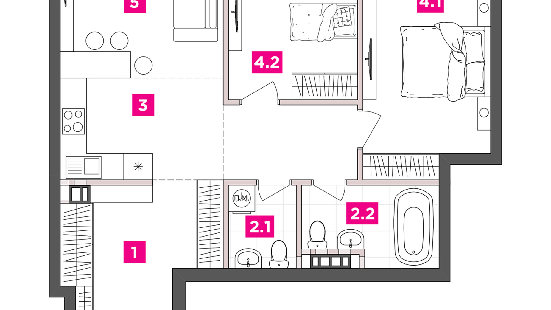 Планування 2-кімнатної квартири в ЖК ANRIL house 79.24 м², фото 331800