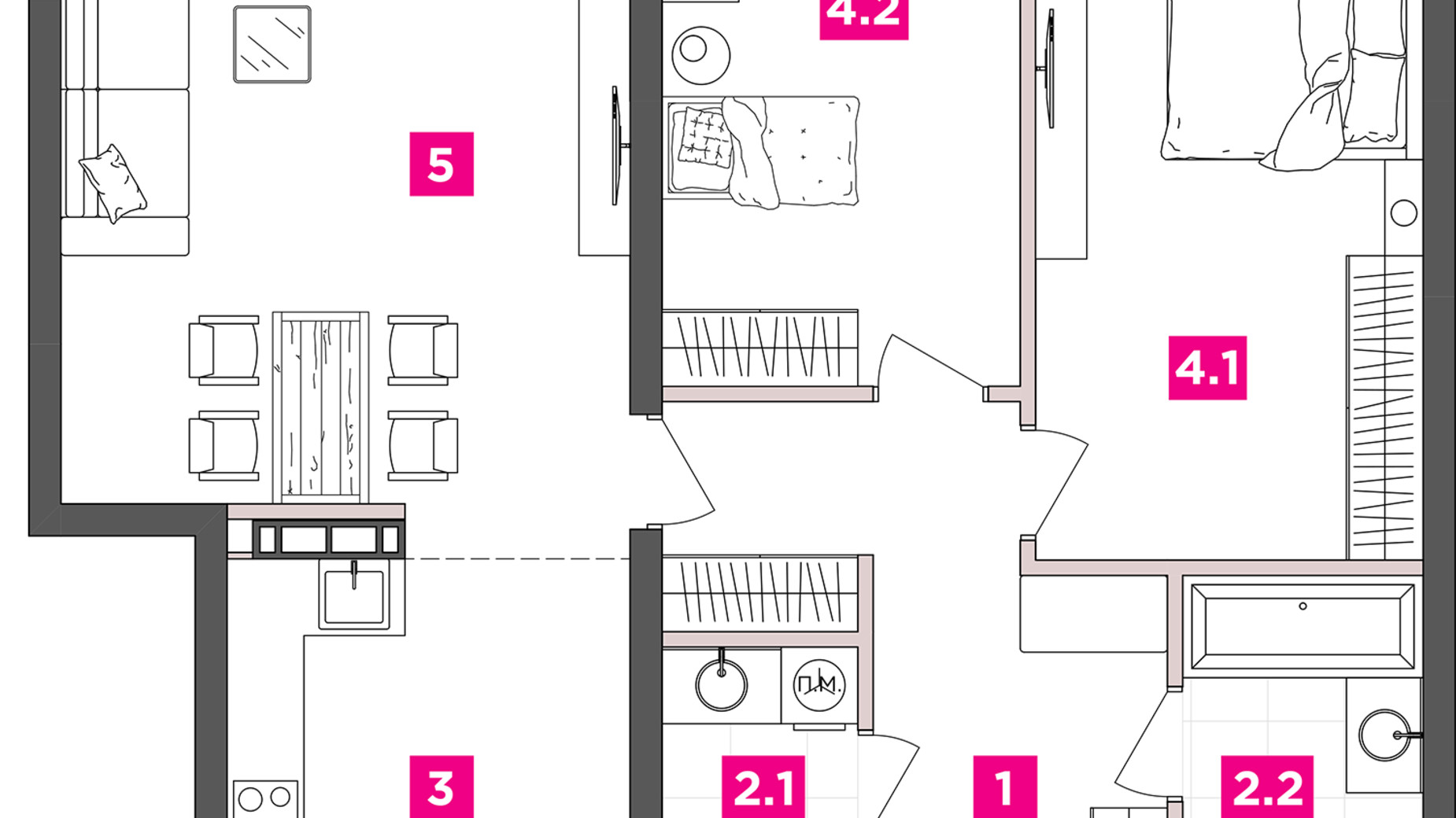 Планування 2-кімнатної квартири в ЖК ANRIL house 85.25 м², фото 331801