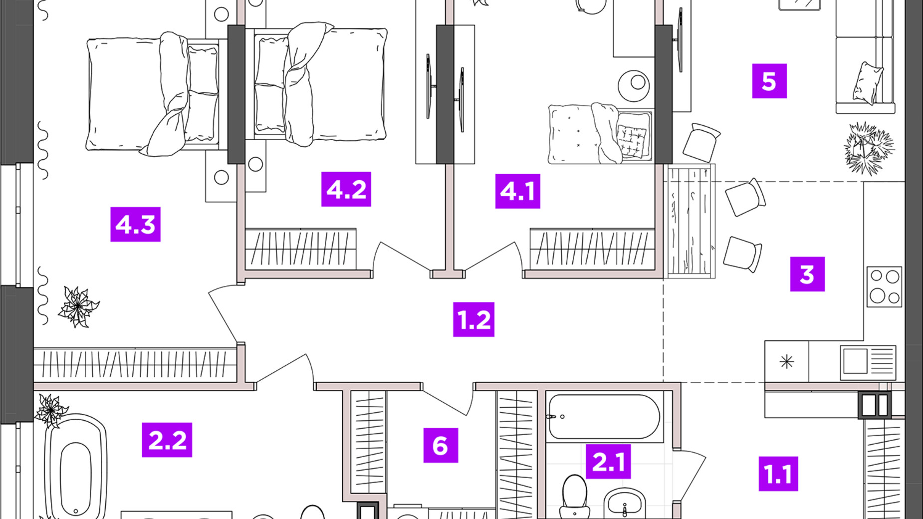 Планування 3-кімнатної квартири в ЖК ANRIL house 103.88 м², фото 331802