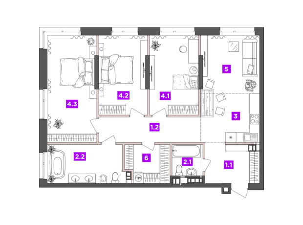 ЖК ANRIL house: планировка 3-комнатной квартиры 103.88 м²