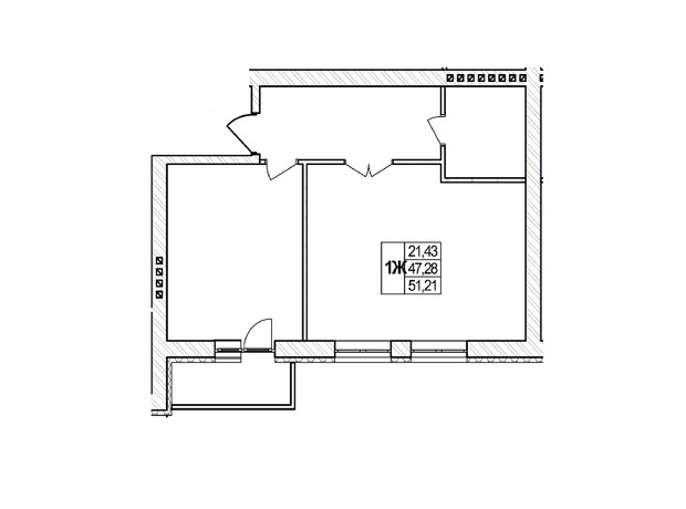 ЖК Озерний: планировка 1-комнатной квартиры 51.21 м²