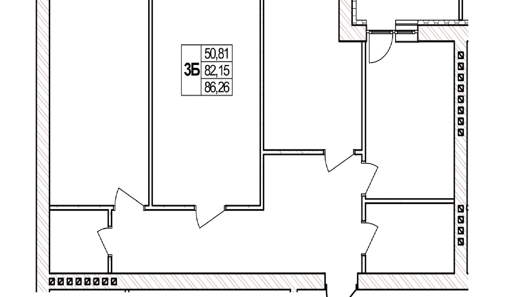 Планування 3-кімнатної квартири в ЖК Озерний 86.26 м², фото 331988