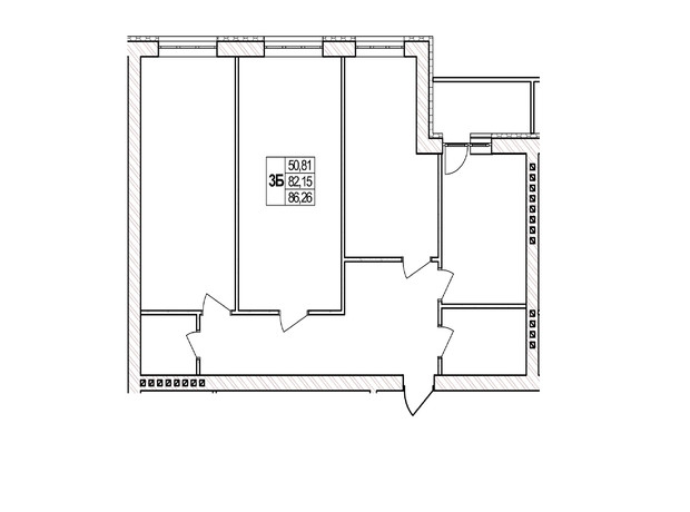 ЖК Озерний: планировка 3-комнатной квартиры 86.26 м²