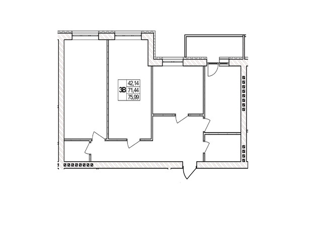 ЖК Озерний: планировка 3-комнатной квартиры 75.99 м²