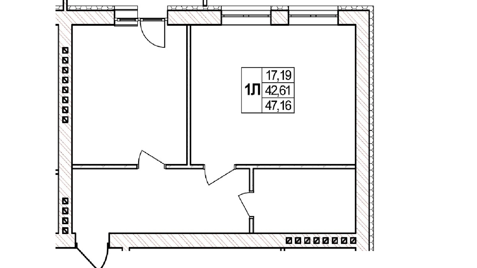 Планування 1-кімнатної квартири в ЖК Озерний 47.16 м², фото 331992