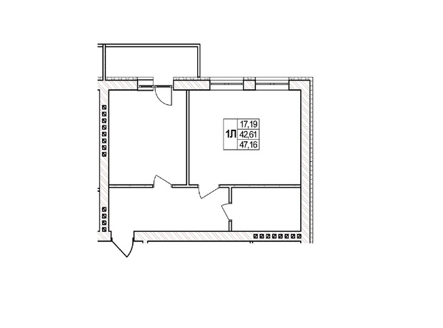 ЖК Озерний: планування 1-кімнатної квартири 47.16 м²