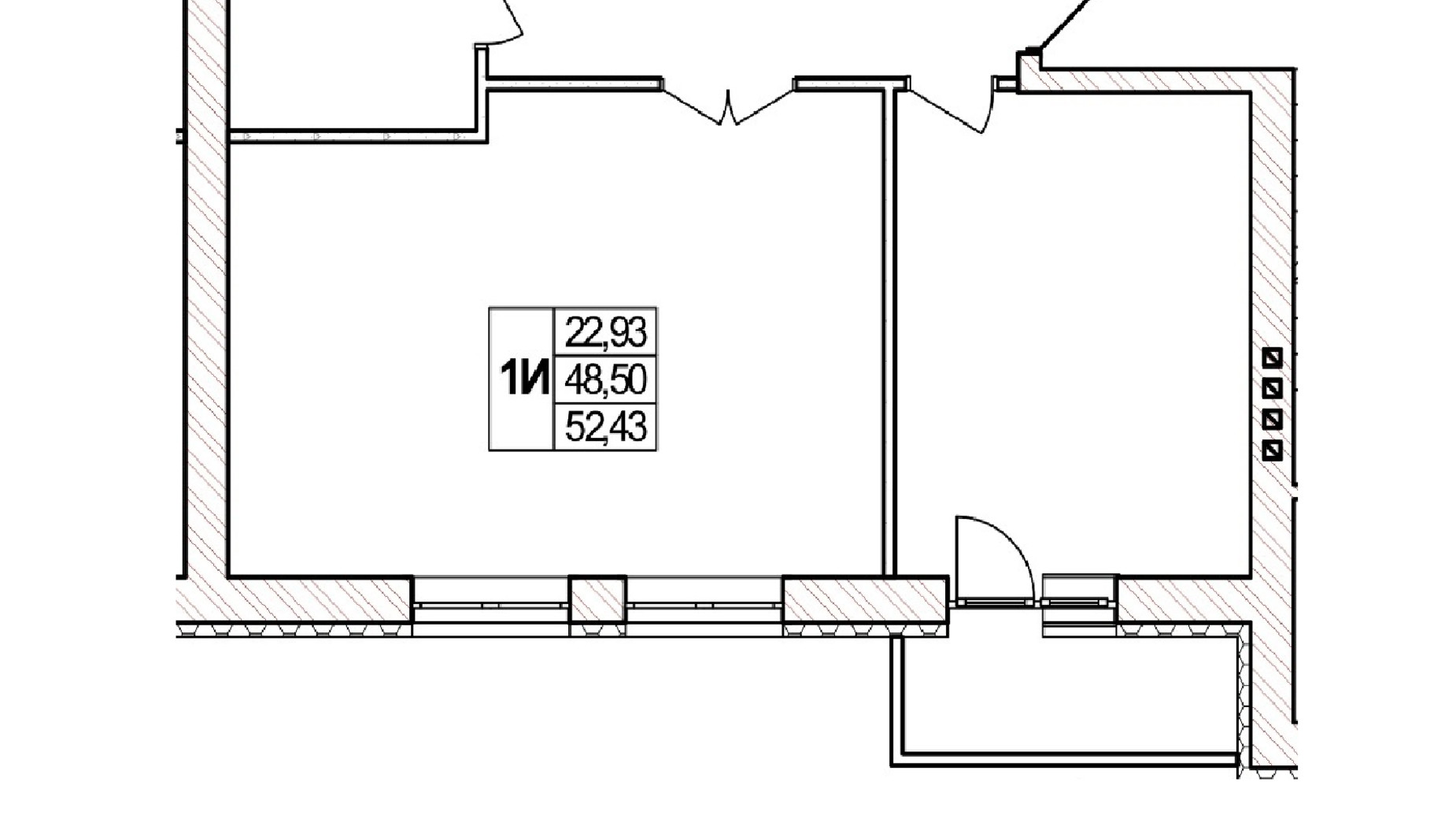 Планировка 1-комнатной квартиры в ЖК Озерний 52.43 м², фото 331999