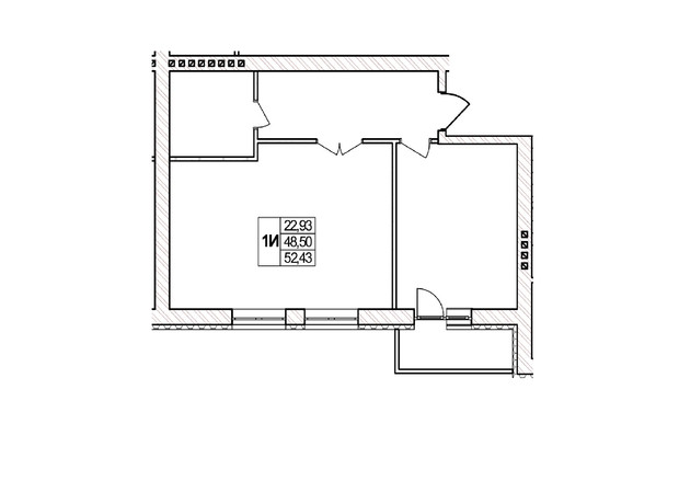 ЖК Озерний: планировка 1-комнатной квартиры 52.43 м²