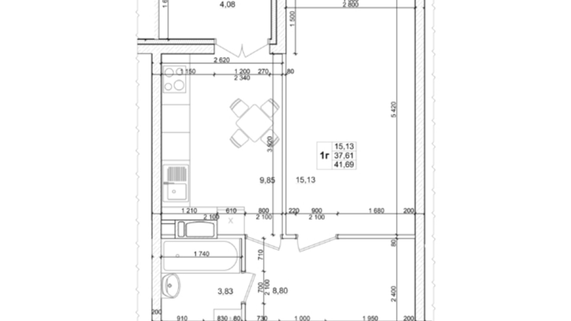 Планировка 1-комнатной квартиры в ЖК Вудлайн 41.69 м², фото 332095