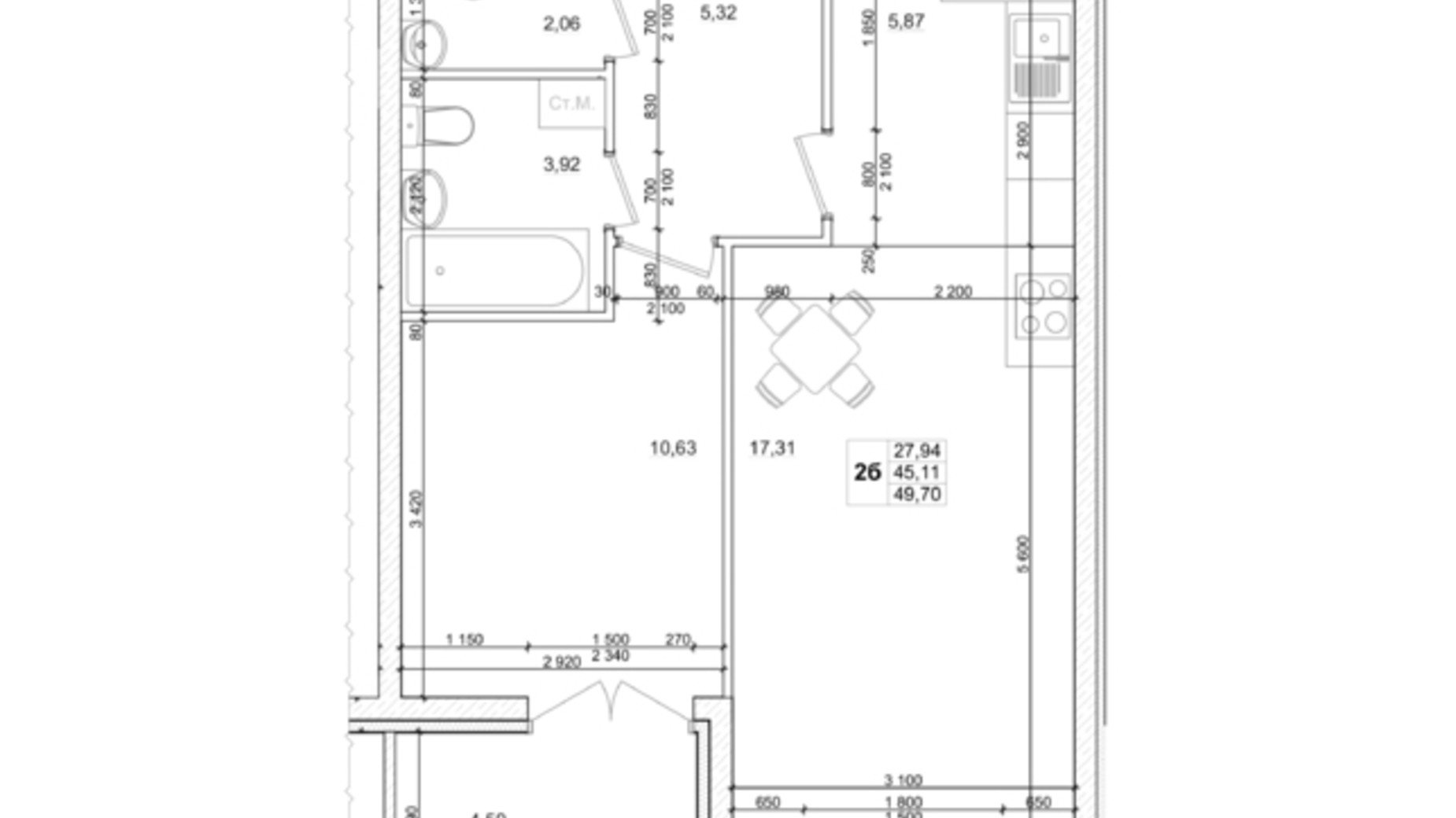 Планування 2-кімнатної квартири в ЖК Вудлайн 49.7 м², фото 332103