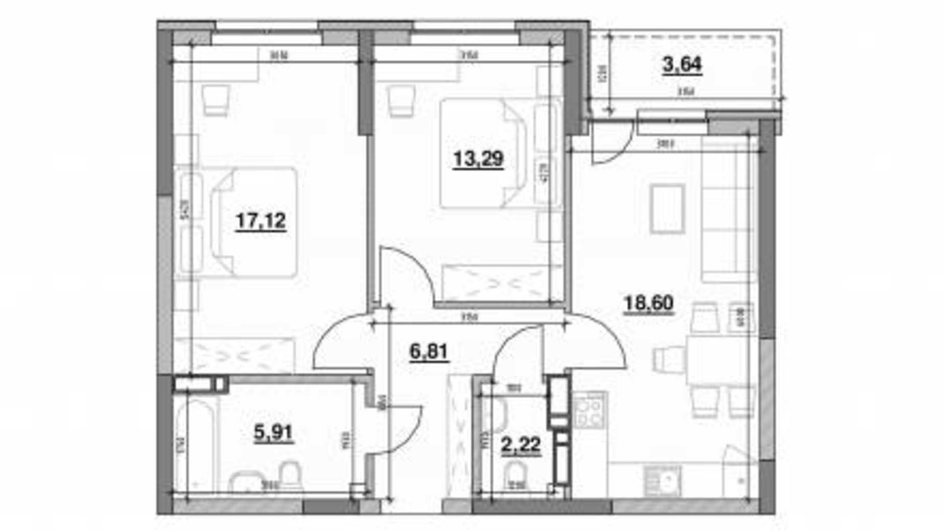 Планировка 2-комнатной квартиры в ЖК Ok'Land 67.59 м², фото 332154